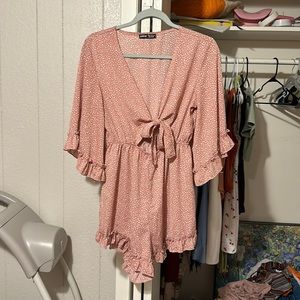 Pink tie front onesie